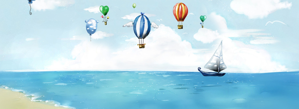 卡通熱氣球海灘唯美背景banner