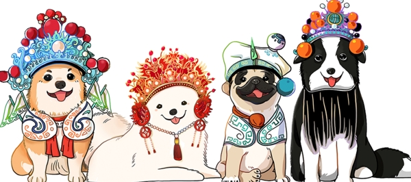 2018春节小狗传统吉祥物插画设计