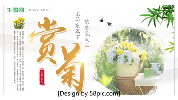 白色简约中国风赏菊九月九宣传展板