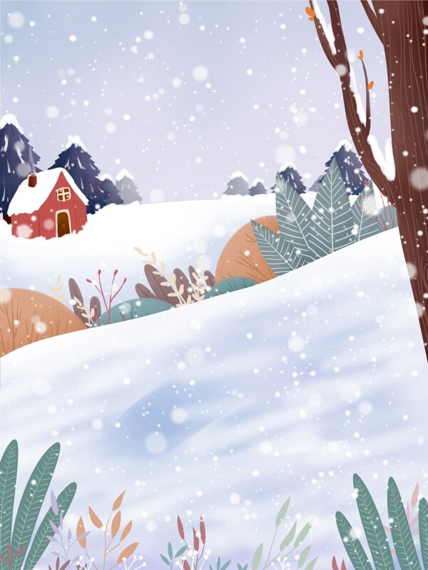 手绘冬季雪场背景素材