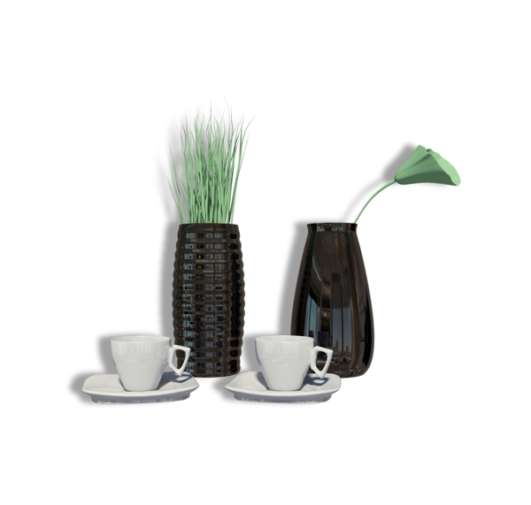 桌面绿植和咖啡杯
