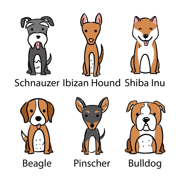 六种不同品种的狗