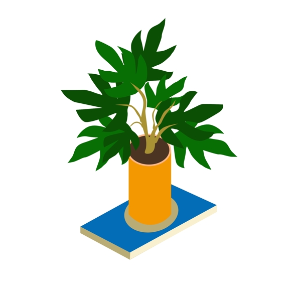 绿色植物花盆手绘矢量图素材