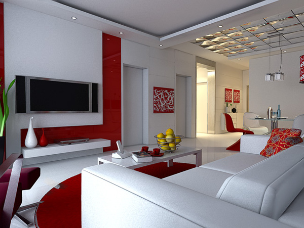 红白个性客厅模型图片