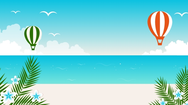 简约卡通大海海滩背景图