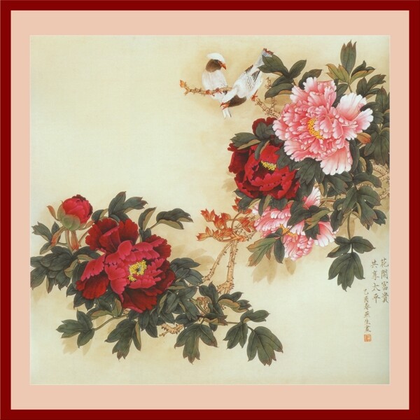 花鳥畫中堂畫分層插畫PSD格式0007
