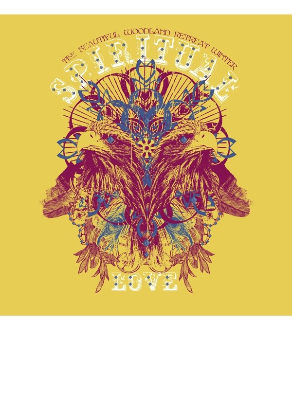 印花矢量圖動物鳥類文字英文免費(fèi)素材
