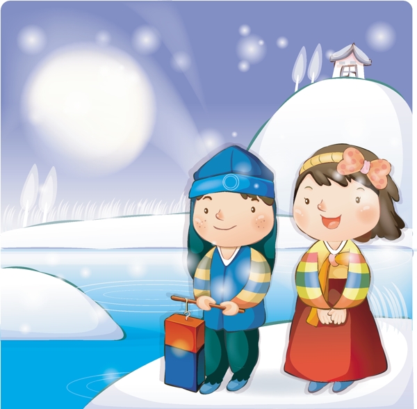 韩国冬日可爱插画女孩图片