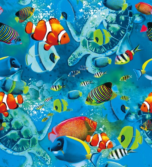 海底世界魚(yú)大海數(shù)碼印花設(shè)計(jì)