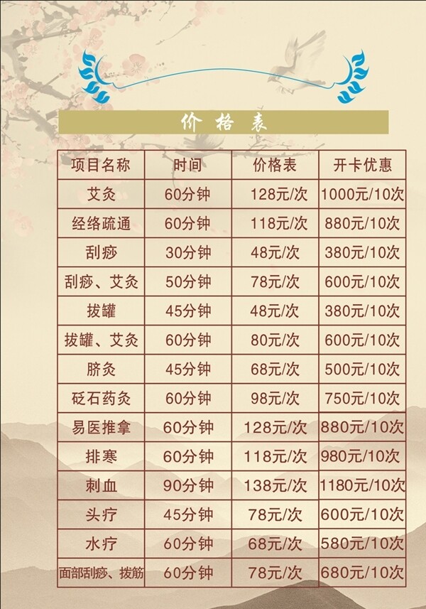 價(jià)格表價(jià)目表