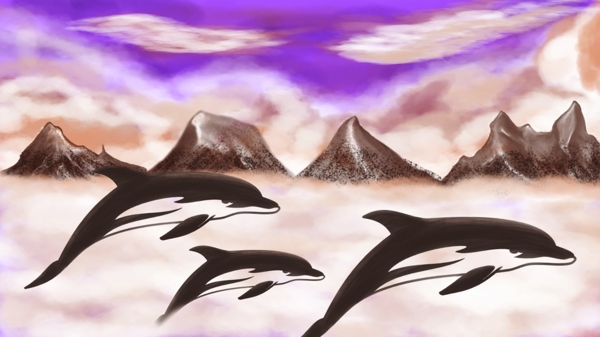 治愈系列插画云层上的鲸鱼原创插画