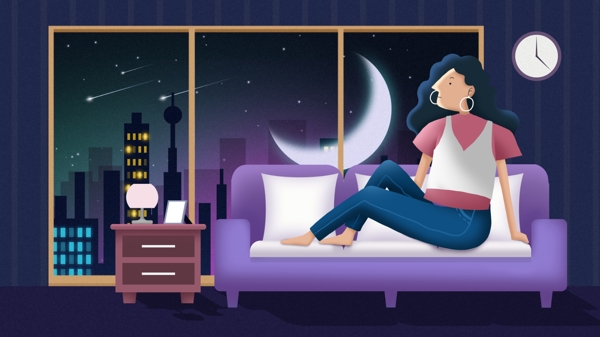 夢幻午夜之城晚安孤獨(dú)感插畫