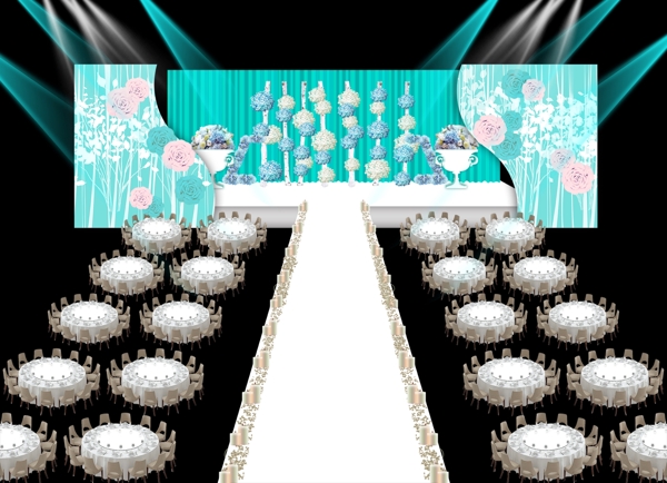 Tiffany蓝色异形花艺婚礼背景效果图