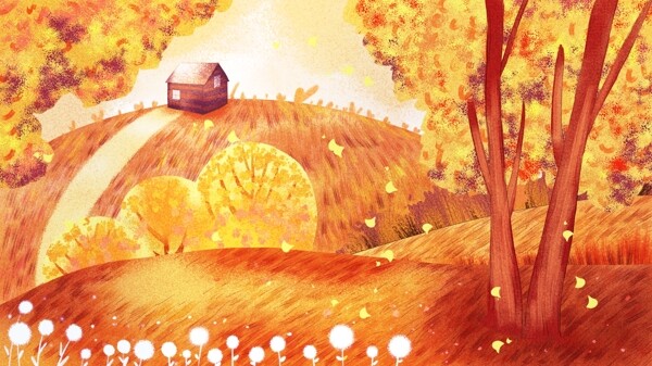 秋季黄色山林卡通背景
