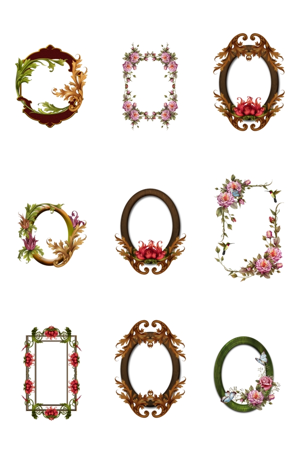 免抠创意装饰花卉植物相框png