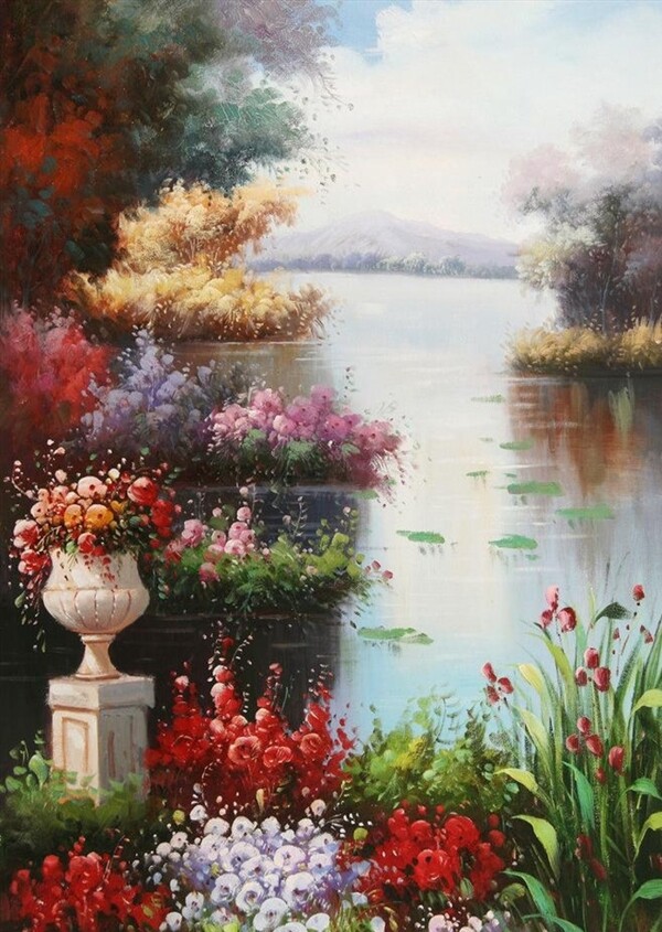 地中海花园景油画
