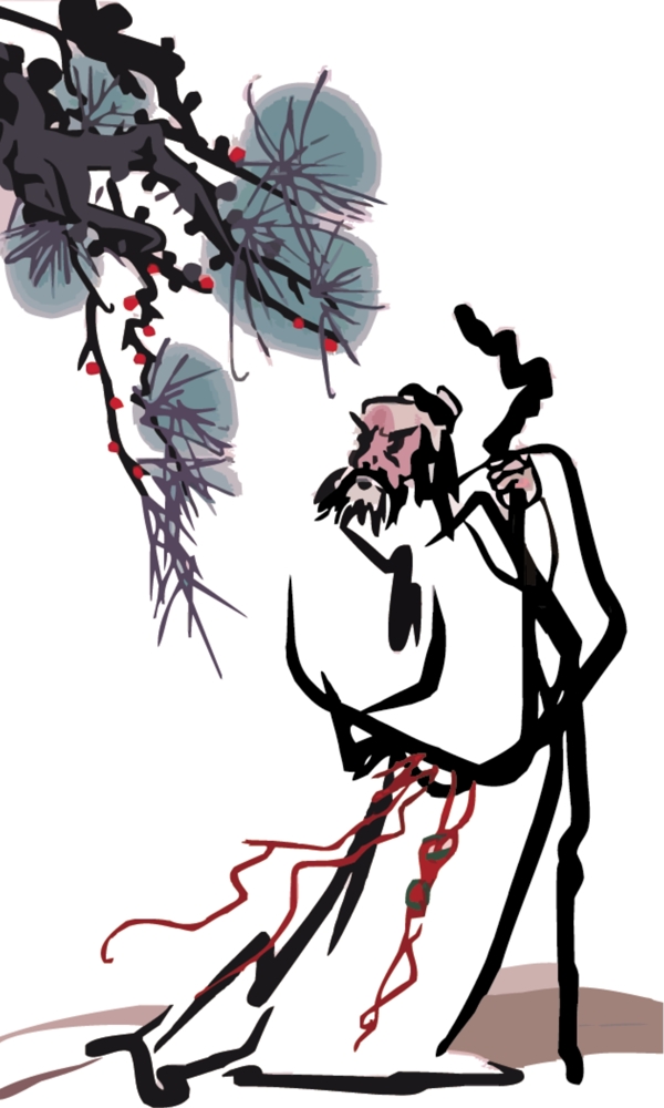 中國風(fēng)白描人物植被圖