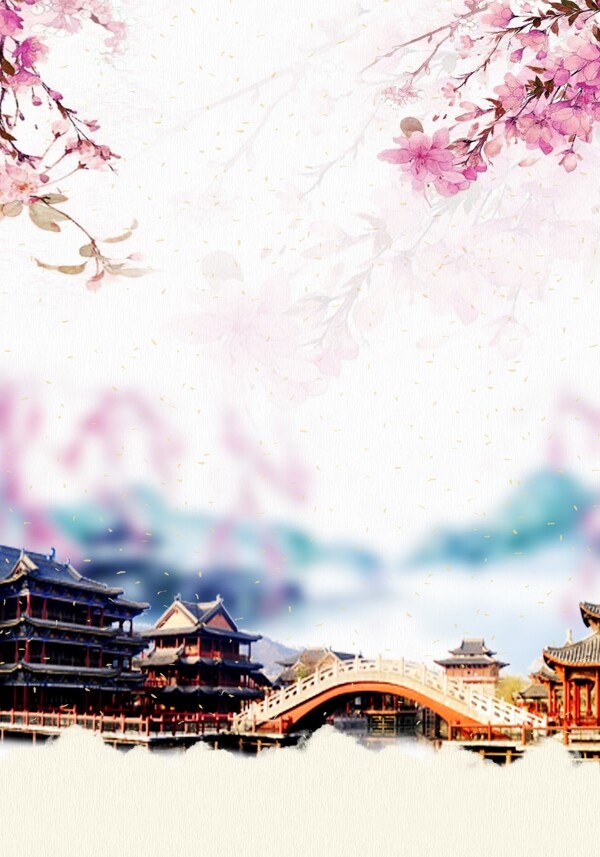 古風(fēng)古典建筑桃花廣告背景