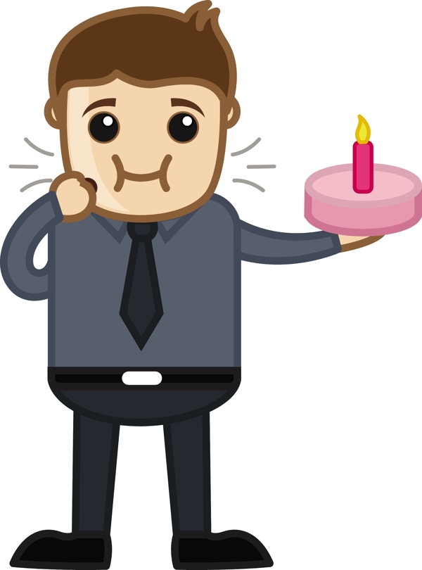 卡通矢量商人吃生日蛋糕