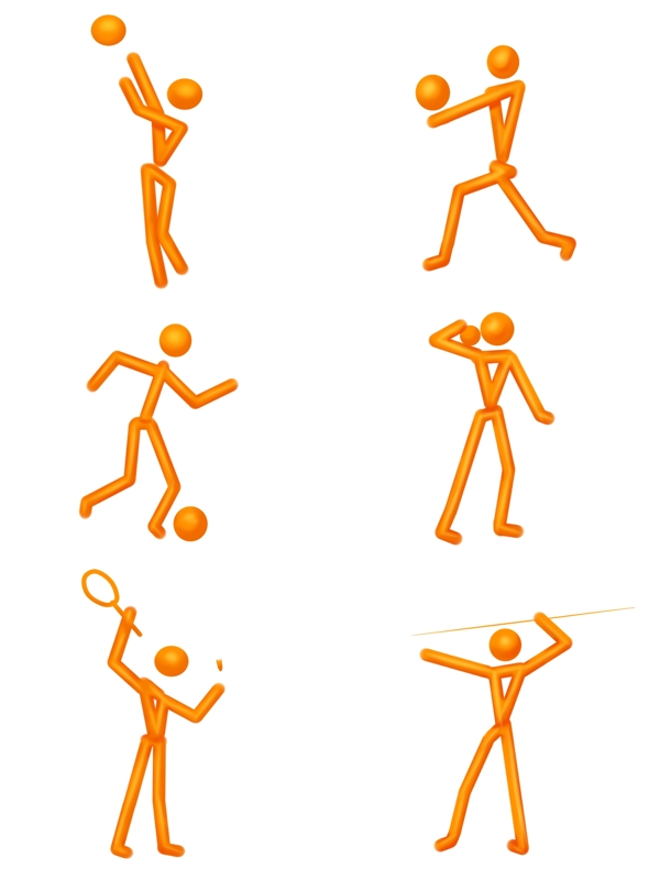 商用橙色立体小人图标体育运动设计装饰元素