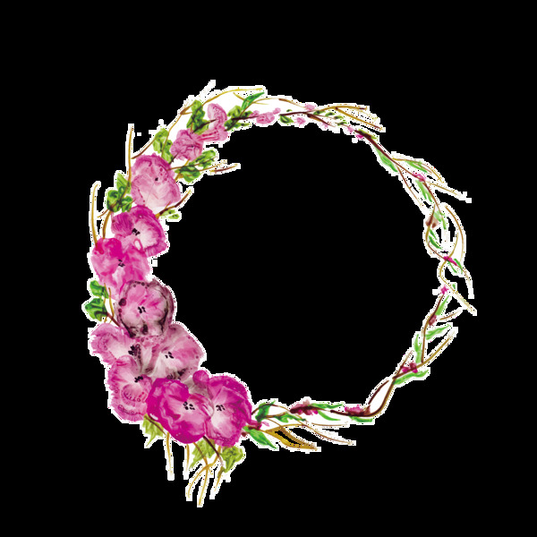 粉色花朵手绘花环装饰元素