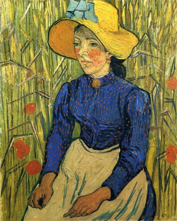 戴草帽的年轻农妇人物油画装饰