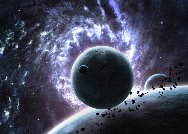 宇宙中的星球和石頭圖片