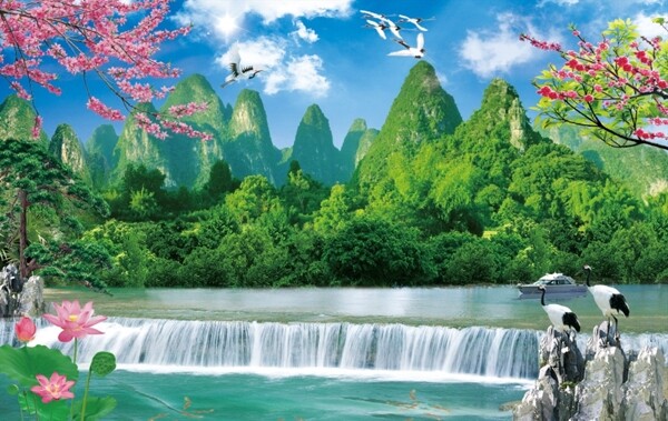 中式山水山峰背景墙