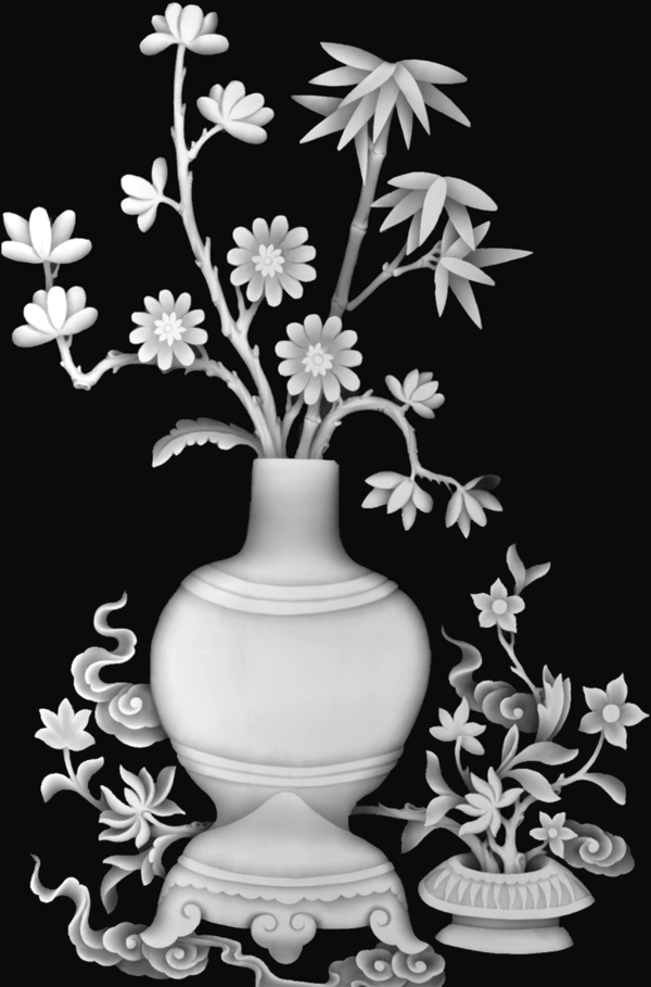 花瓶竹灰度圖