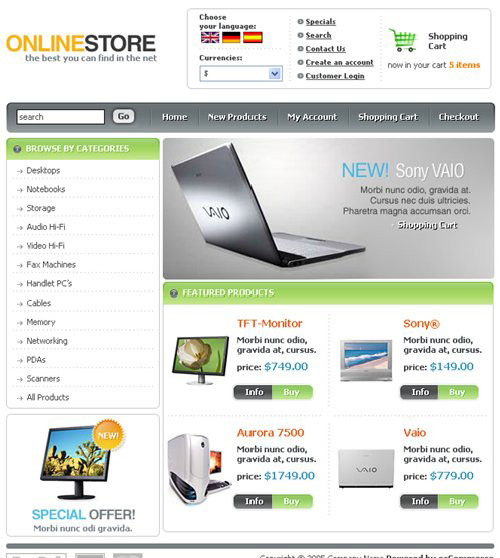 电脑笔记本数码电子商务产品网站模板
