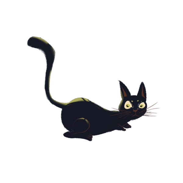 手绘惊讶的黑猫动物设计