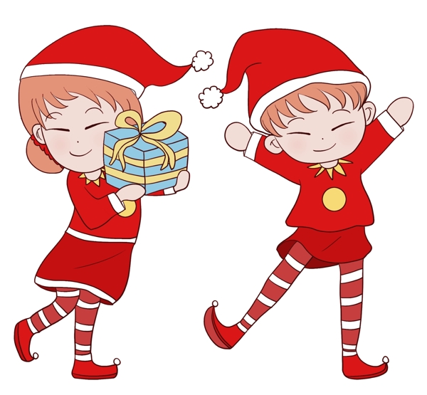 手繪穿圣誕節(jié)服裝的兒童