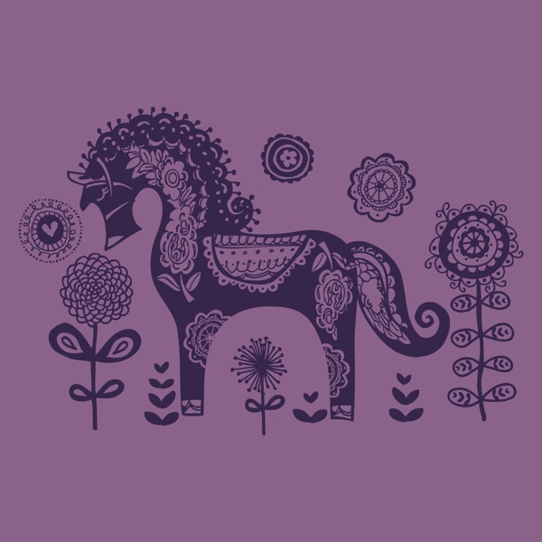 印花矢量圖T恤圖案動物馬植物免費素材