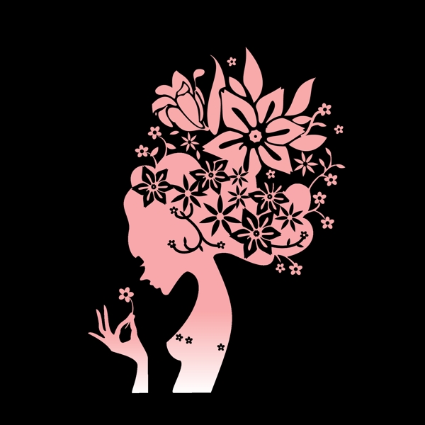 印花矢量圖人物女人植物花朵免費素材