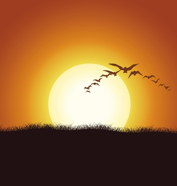 隨著夏天的鳥群背景矢量