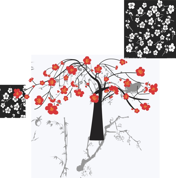 插畫古風(fēng)梅花樹素材