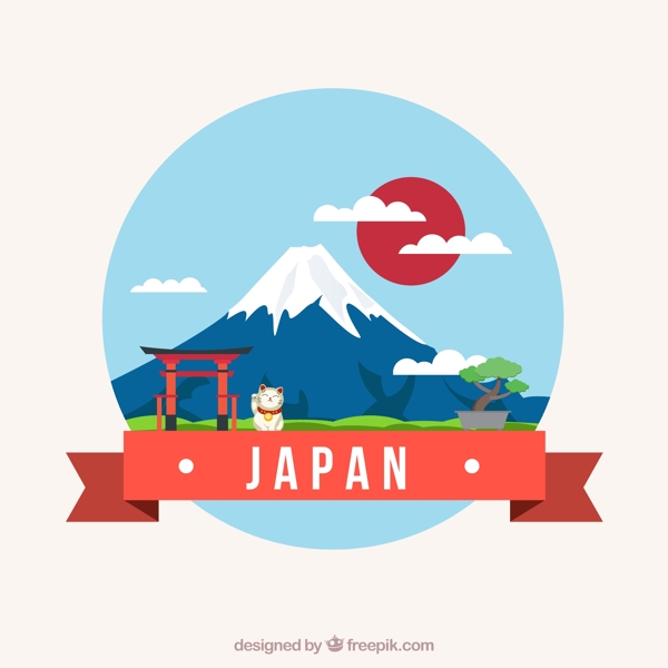 创意日本风景插画矢量素材富士山