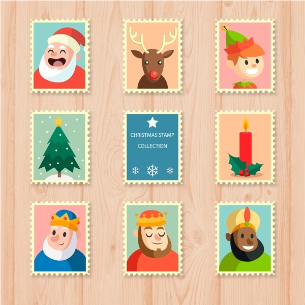 8款可爱圣诞元素邮票矢量素材