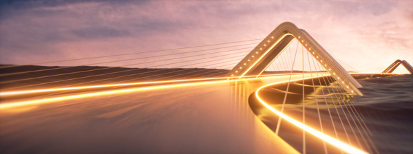 金色大气光效道路桥梁背景