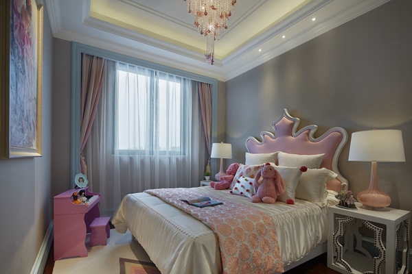 现代公主风卧室粉色床头室内装修效果图