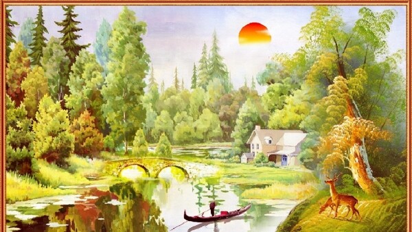 欧式山水风景油画
