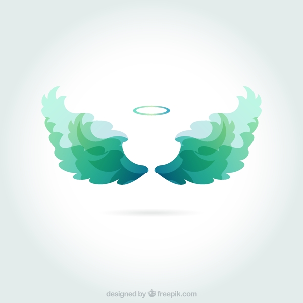 绿色天使光环和翅膀矢量图