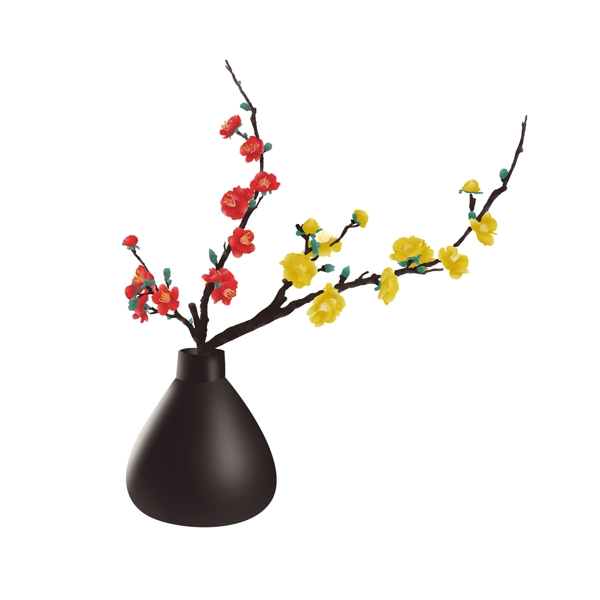 中国风手绘梅花花瓶设计可商用元素