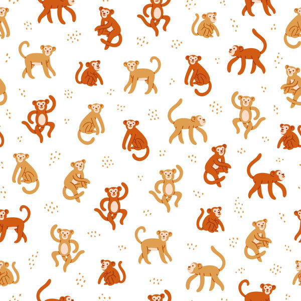 清新橙红色调猴子图案壁纸装饰设计
