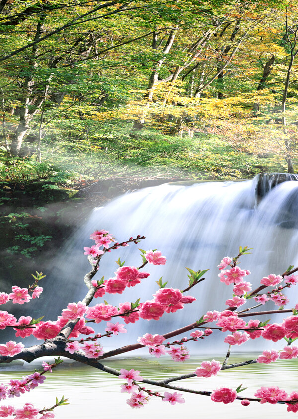 花枝瀑布裝飾畫