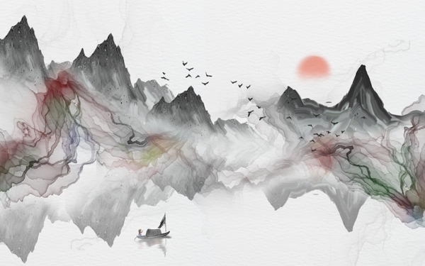 山水創(chuàng)意抽象玄關屏風背景電視墻
