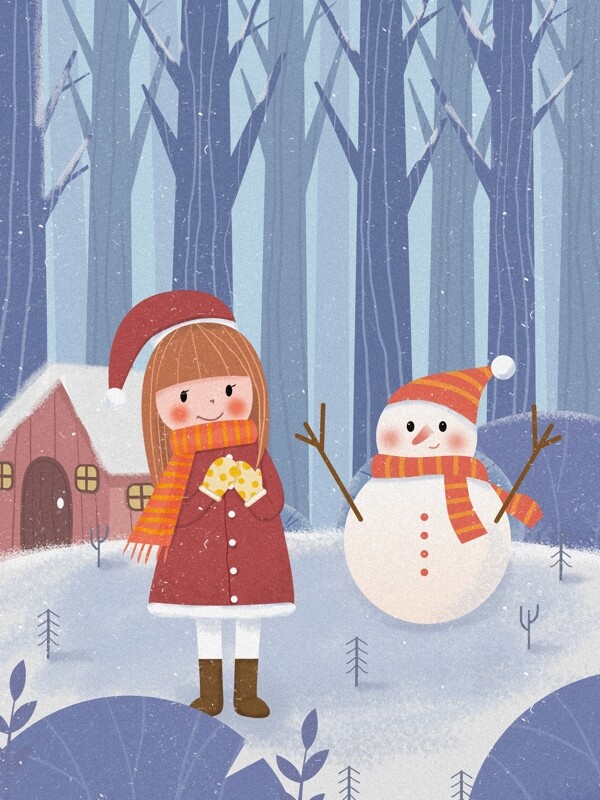 冬季女孩雪人背景设计
