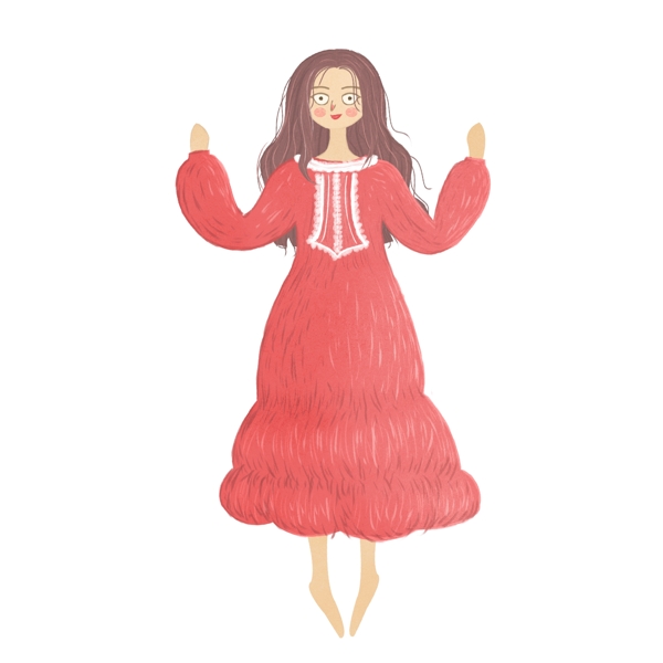 扁平化穿着红色长裙的女孩简约设计