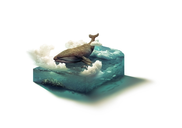 化身孤岛的鲸创意图PS图片