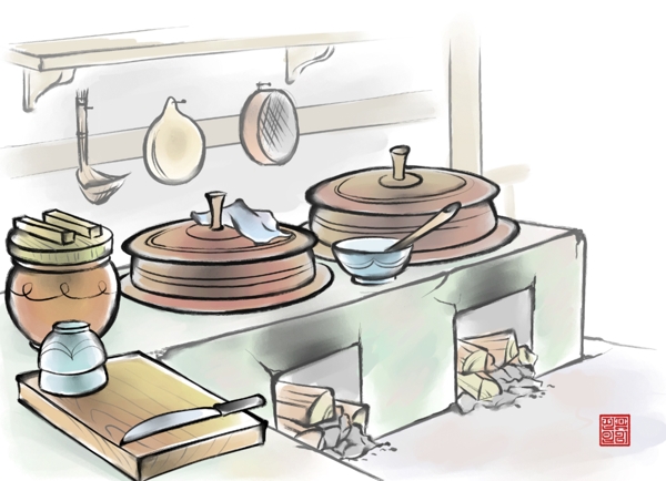 厨房水彩插画图片